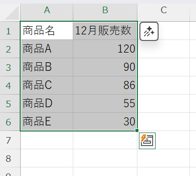 ドラッグして表の範囲を選択